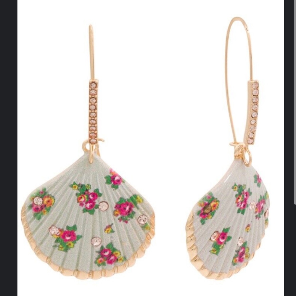 Betsey Johnson Earrings White Floral Shells French Hook Hypoallergenic NWT